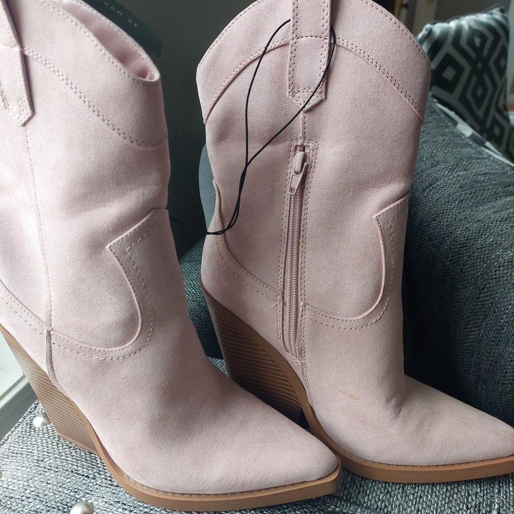 Forever 21 Pink Heeled Boots with Modern Western Style